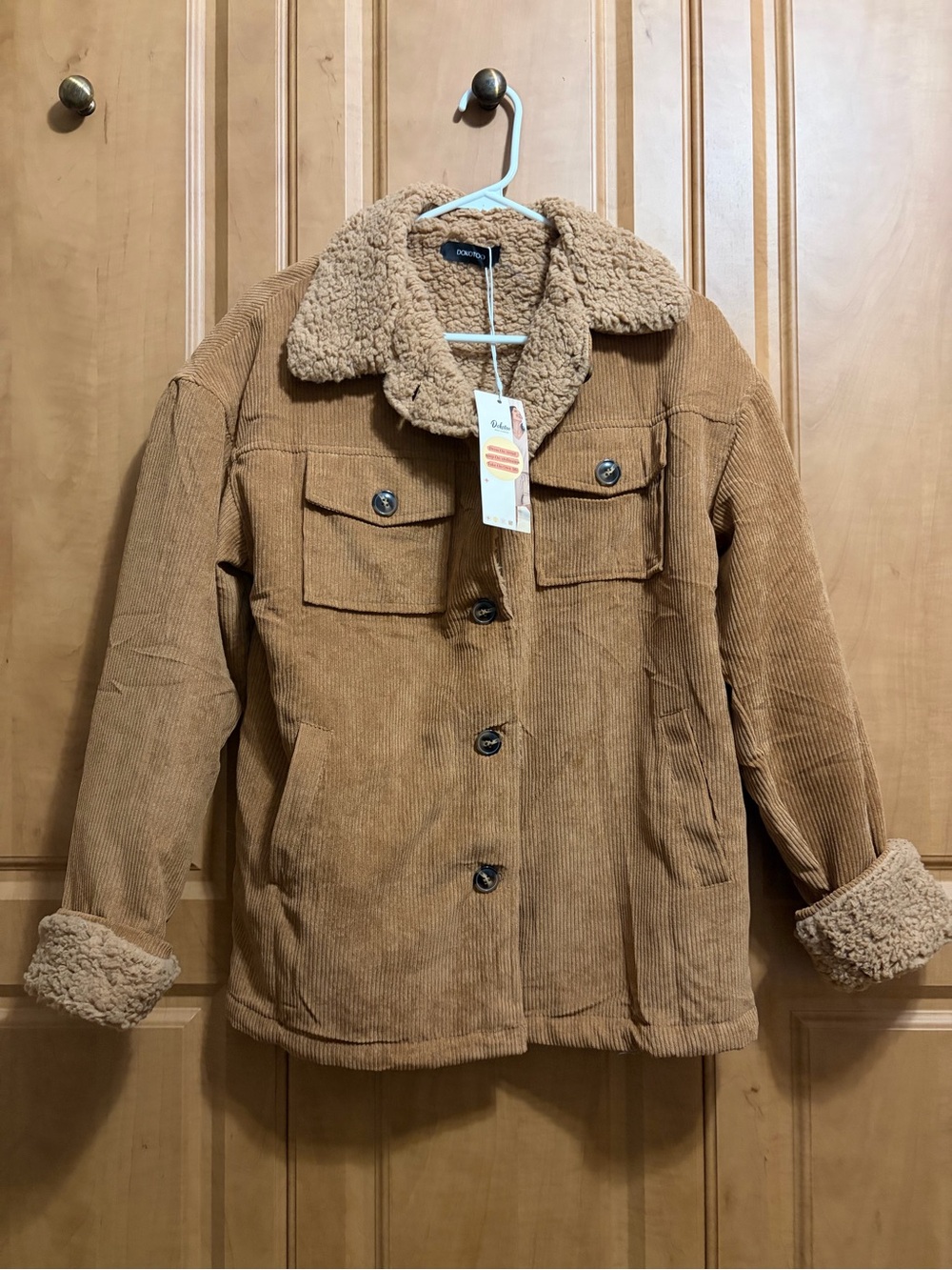 Corduroy Sherpa Collar Jacket - Tan